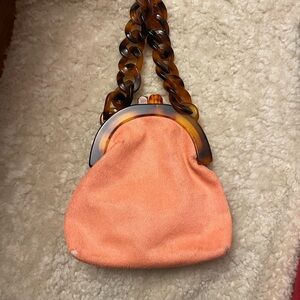 Pink/orange calf hair Bag with Tortoise Chain